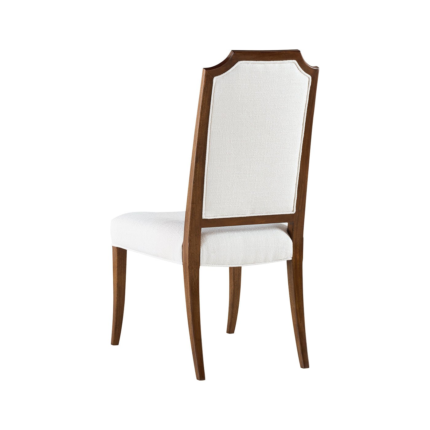 Side and back view of dining chair, wooden frame detail.