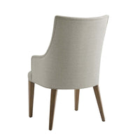 Classic upholstered armchair, back view, sleek design.