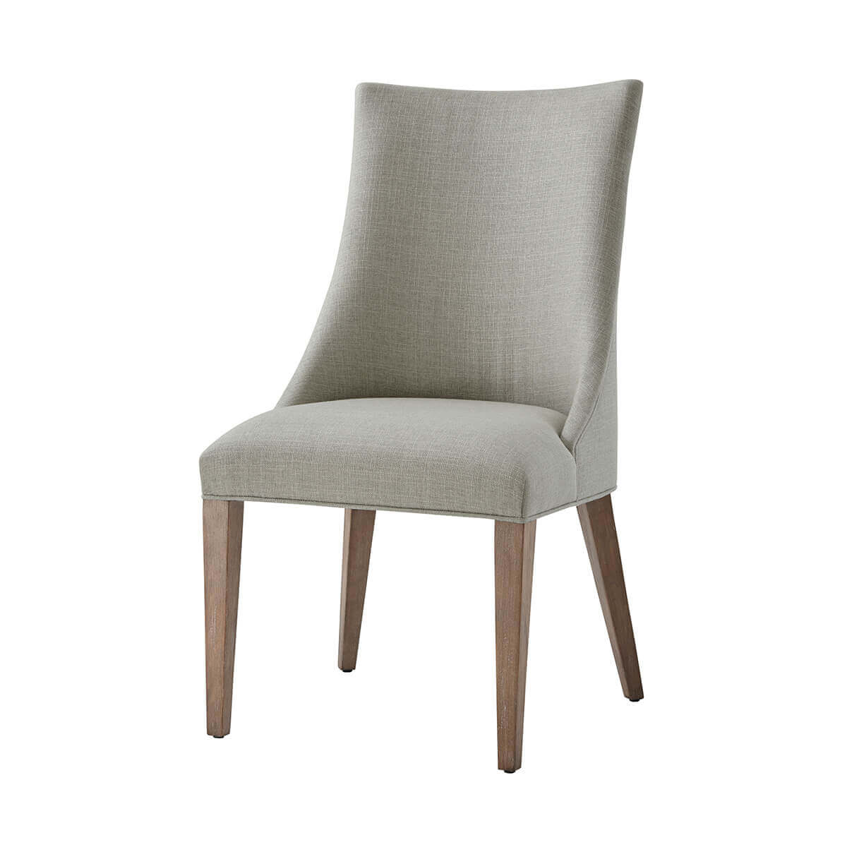 Front view of upholstered scoop back dining chair.