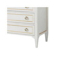 Dresser leg and lower drawers, gold trimming detail.