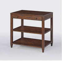 Front view of mahogany side table with closed drawer.