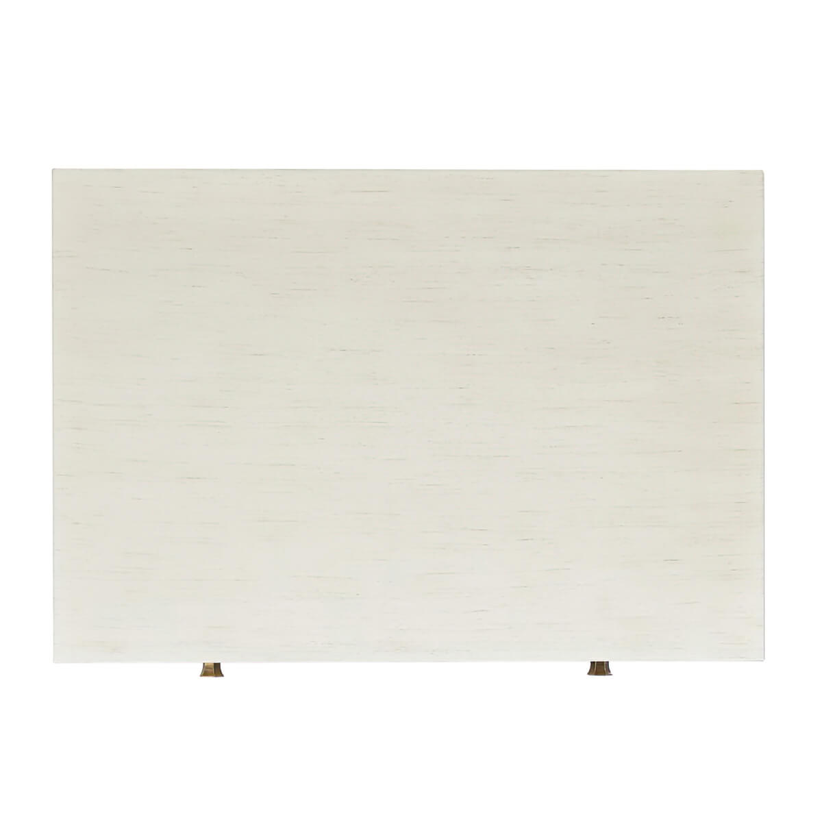 Top view of rustic white side table surface.