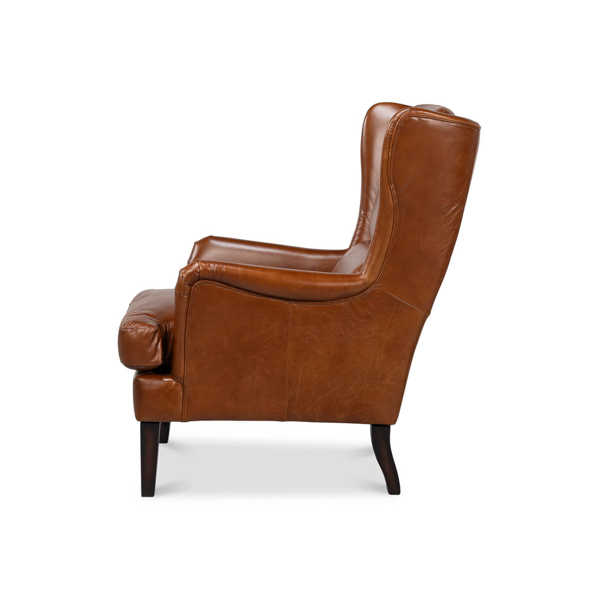 Side profile of wingback chair showcasing arm design.