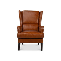 Front view of classic wingback leather chair.