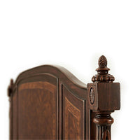Classical queen size bed, headboard design close-up.