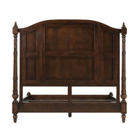 Classic queen size bed, detailed headboard back view.