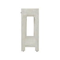 Side profile of console table highlighting depth and design.