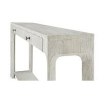 Angled close-up of console table, focused on texture.