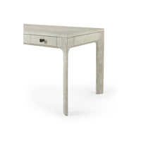 Corner angle of desk, showing drawer and leg detail.