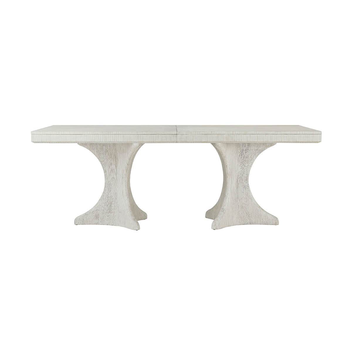 Front view of white extension dining table, isolated.