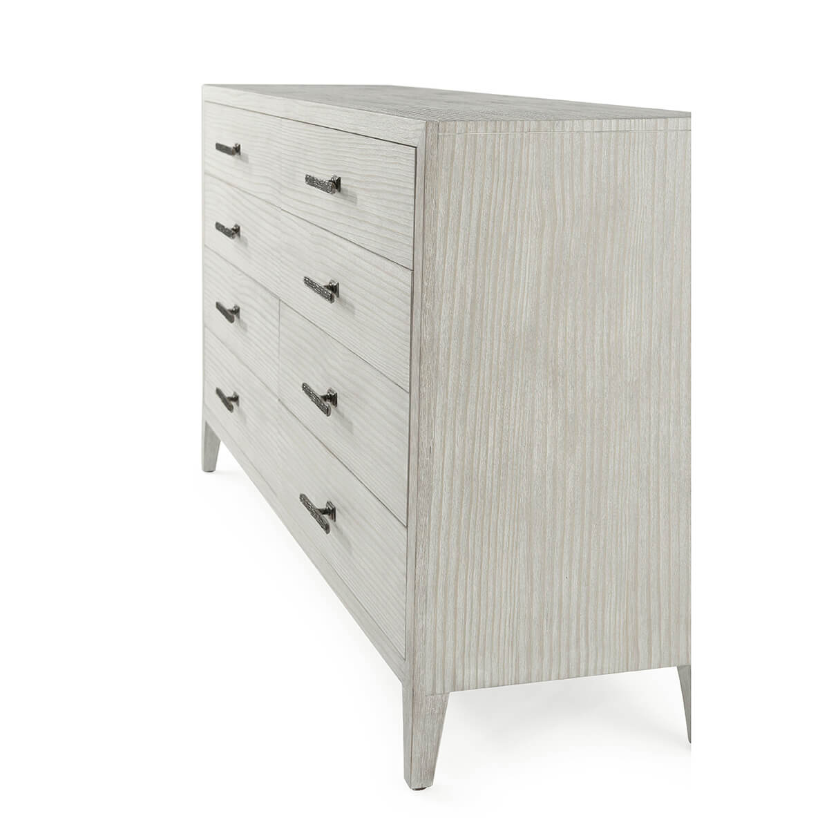 Coastal Breeze long dresser, side perspective, showing handle details.
