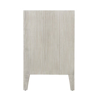 Side view of nightstand, light wood finish.