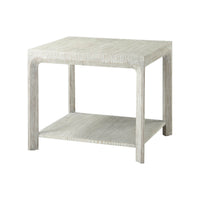 Coastal Breeze side table angled view, front and top.