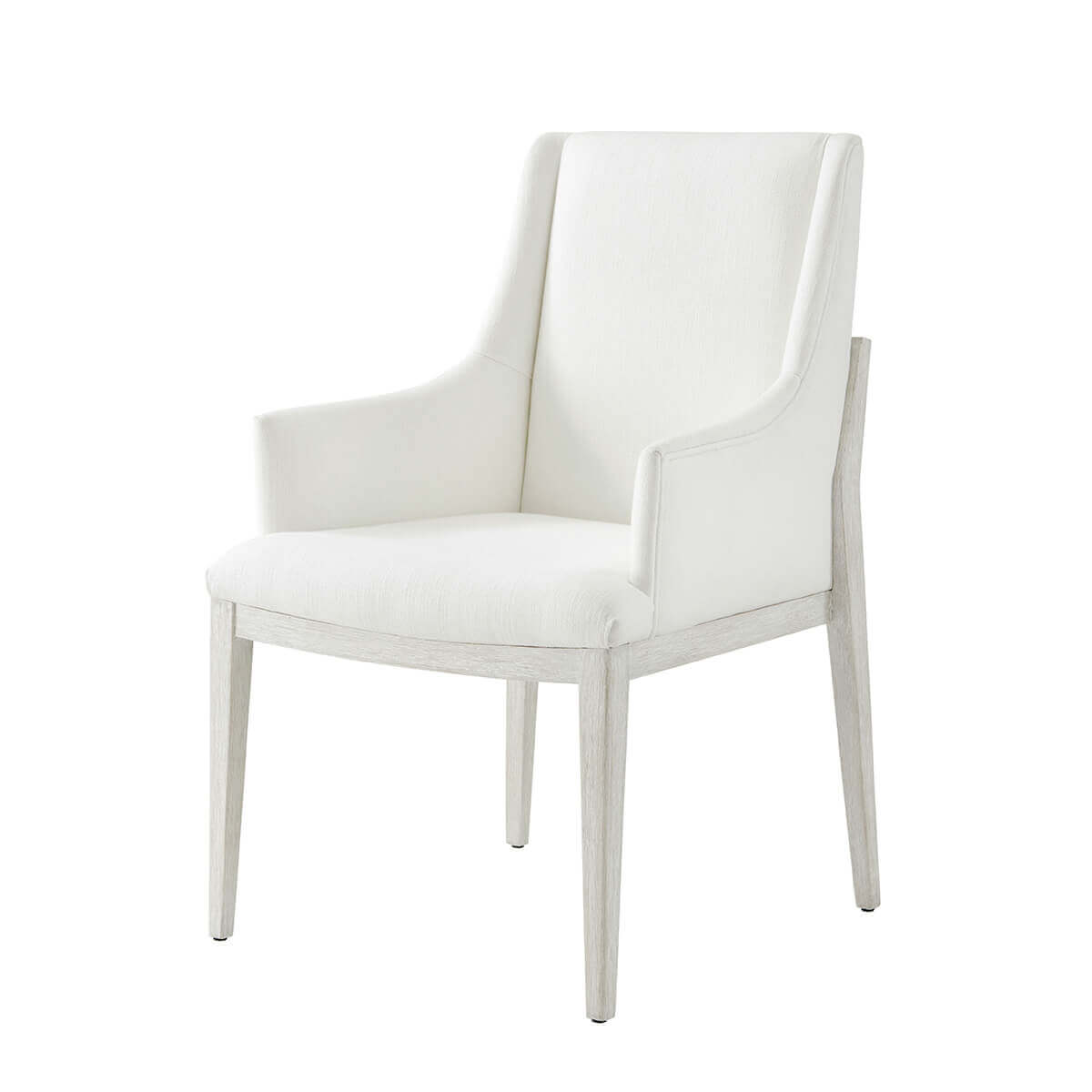 White upholstered armchair, front view, dining chair.