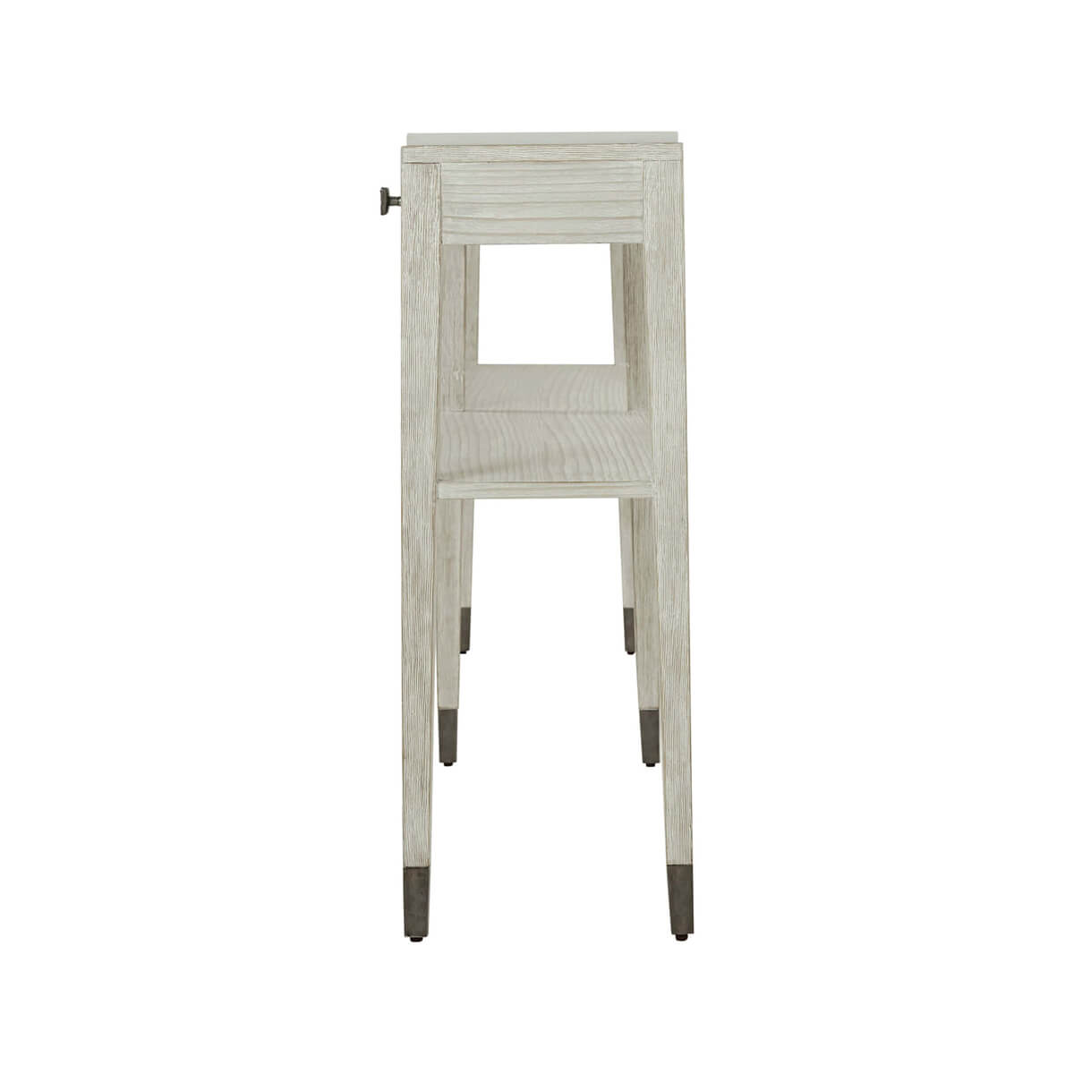 Long console table, side view showing narrow profile.