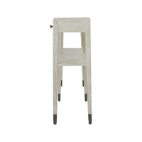 Long console table, side view showing narrow profile.
