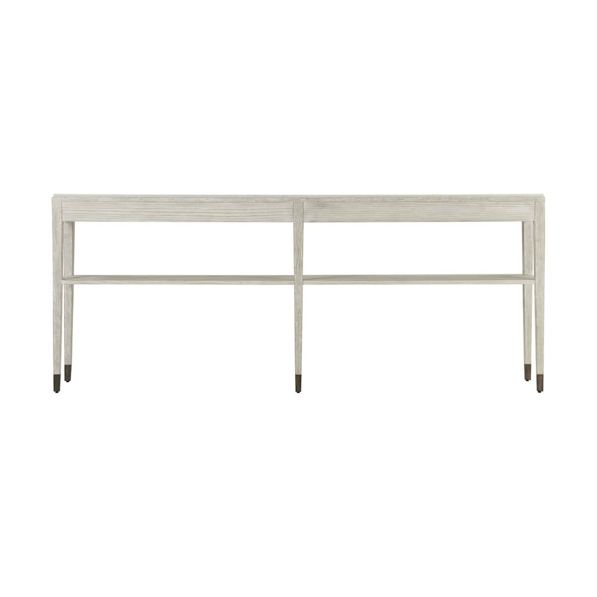Long console table, back view, simple sleek design.
