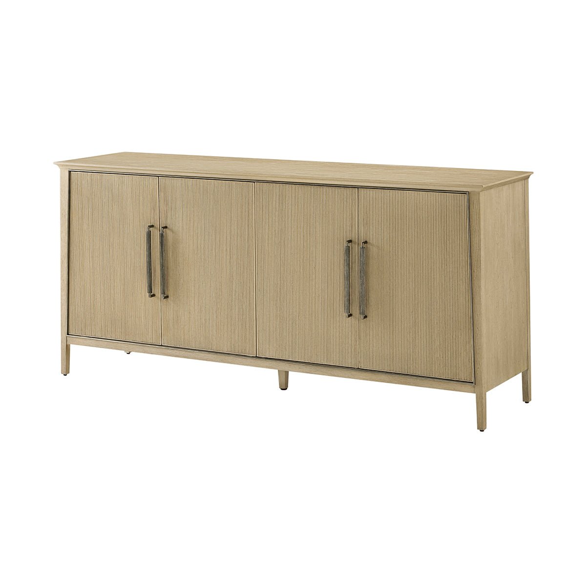 Oak sideboard in full view, closed doors.
