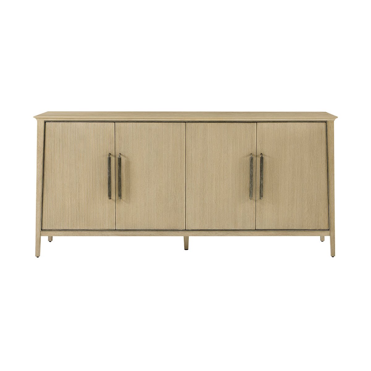 Oak sideboard front view, all doors closed.