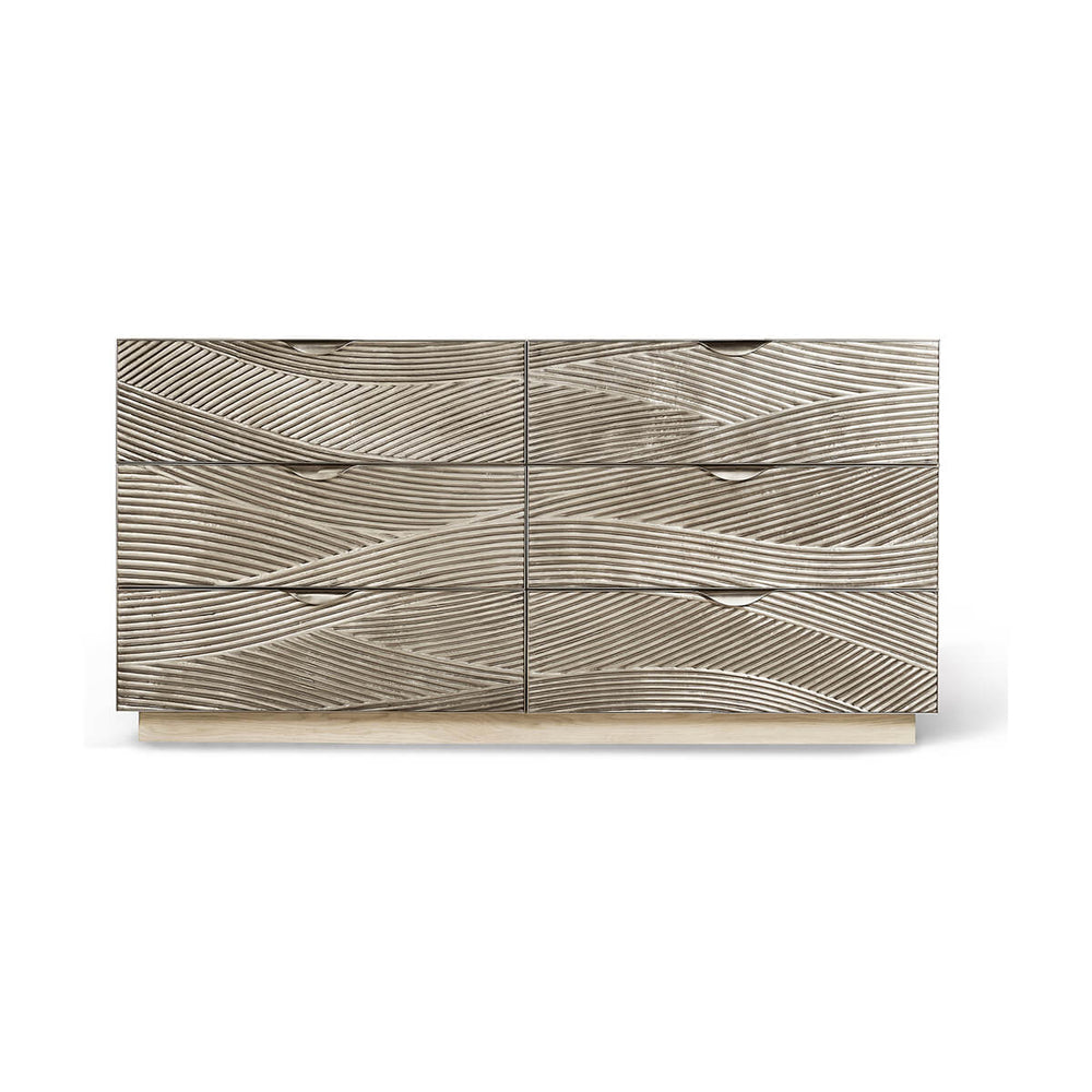 Front view of Coastal Modern Double Dresser with wavy design.
