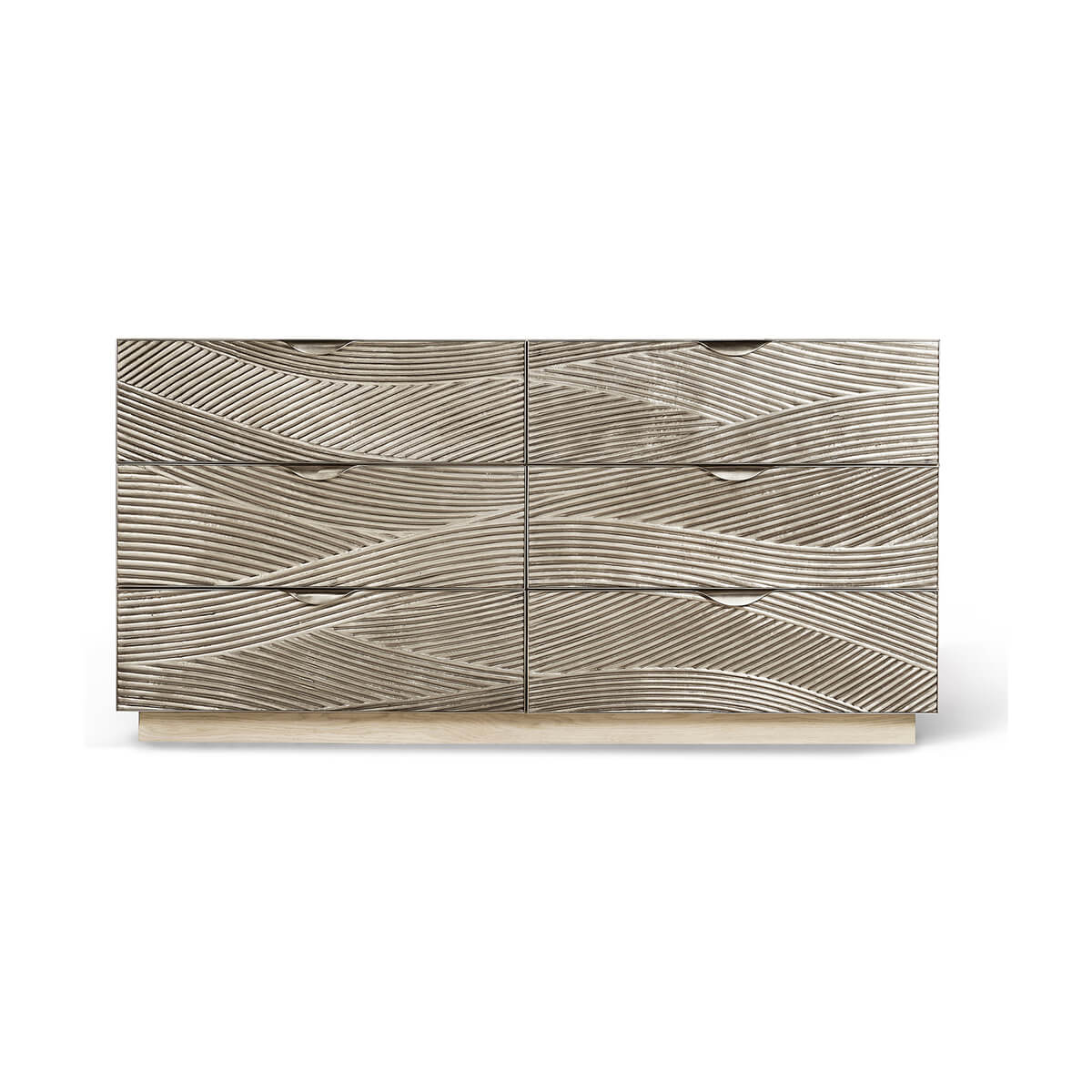 Front view of Coastal Modern Double Dresser with wavy design.