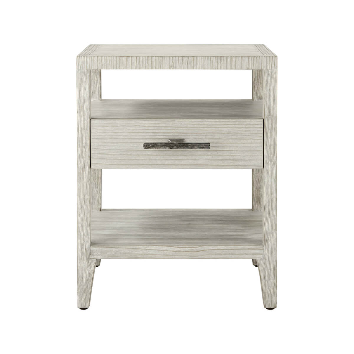 Front view of coastal nightstand, showing drawer detail.
