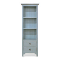 Coastal painted bookcase front view with two drawers.