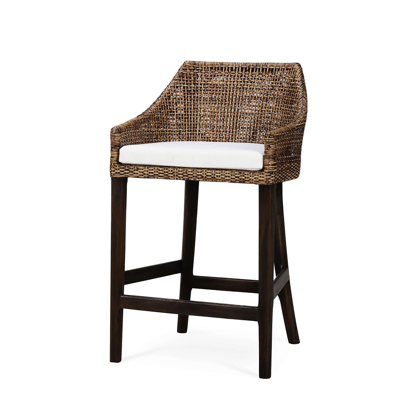 Coastal rattan counter stool front angle view.