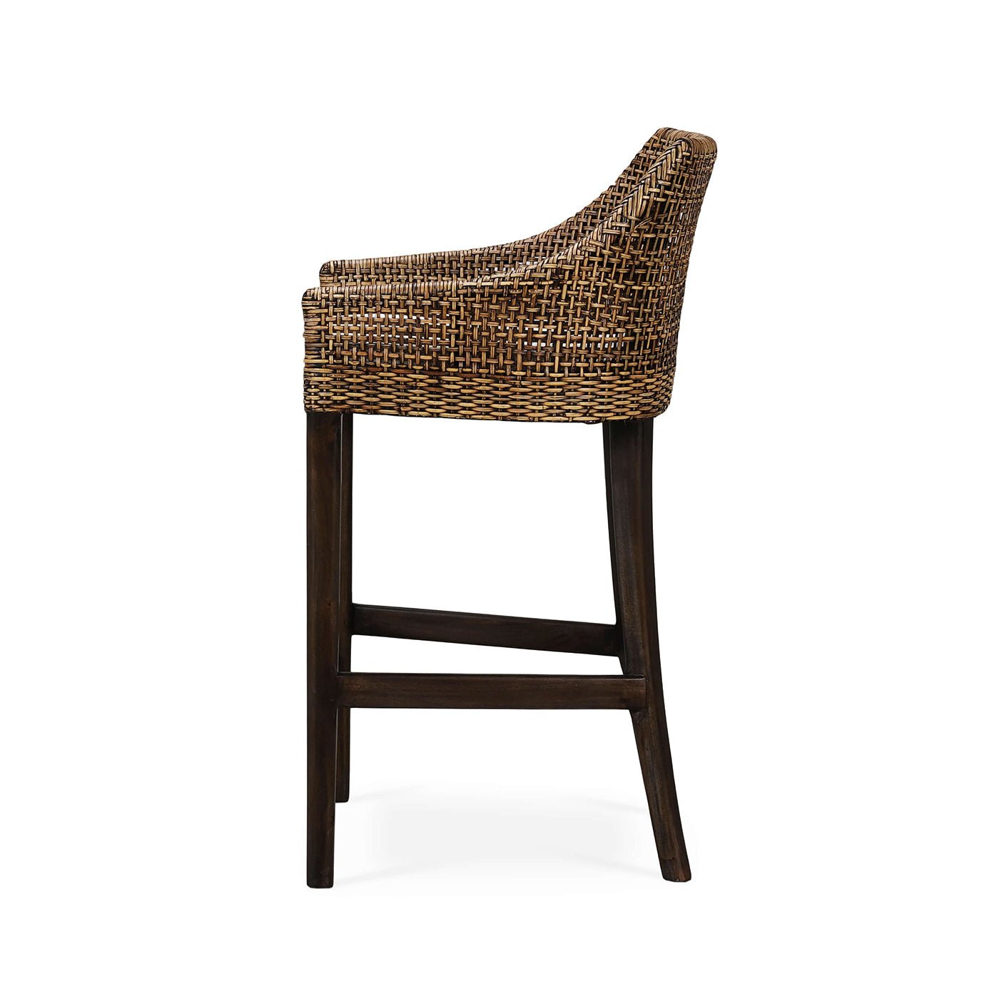 Coastal rattan counter stool side view.