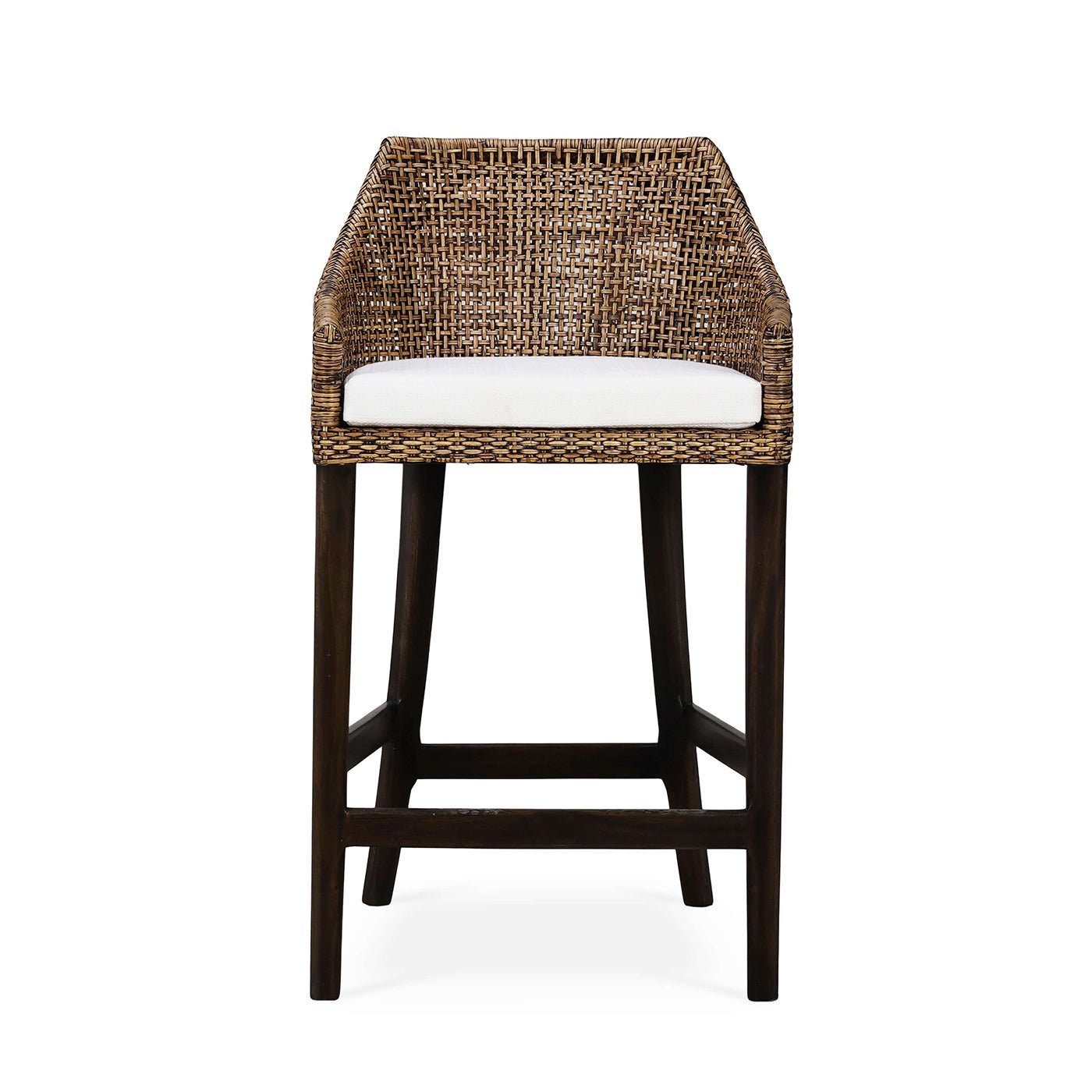 Coastal rattan counter stool front view.