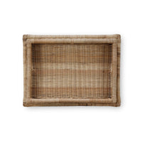 Rattan table top view showing woven pattern.