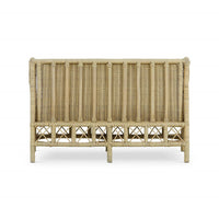 Back view of rattan settee, woven wicker design.