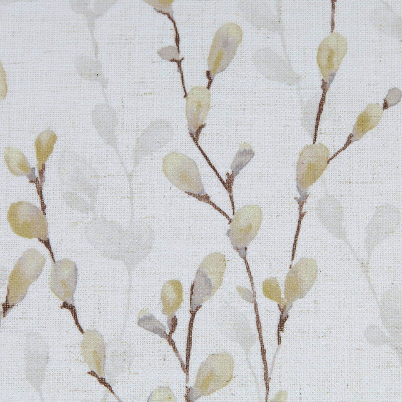 Close-up of botanical upholstery pattern on settee fabric.