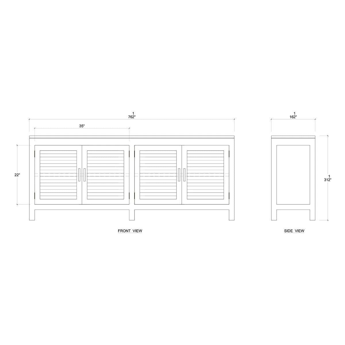 Coastal sideboard dimensions diagram and measurements