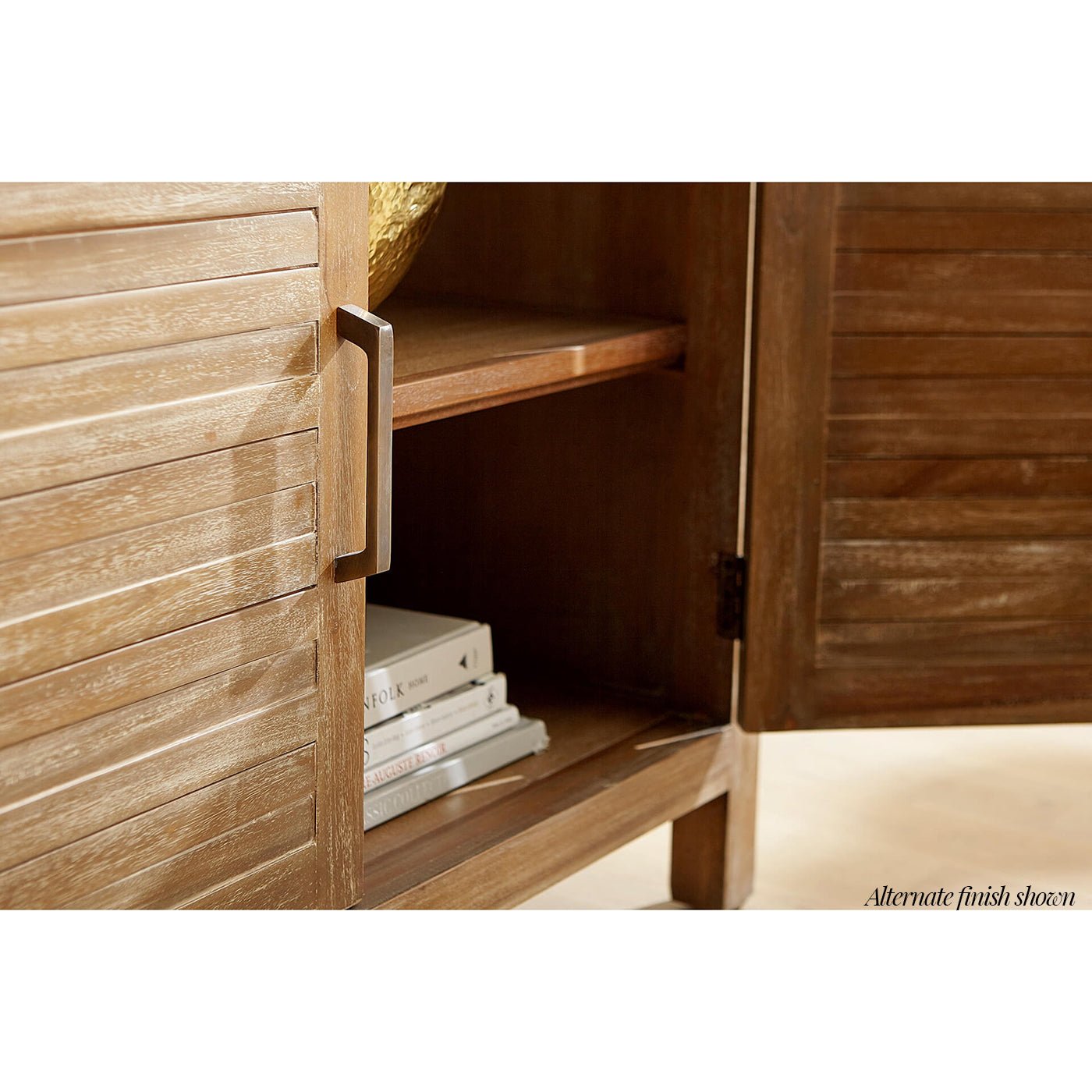 Open coastal sideboard with books, alternative finish