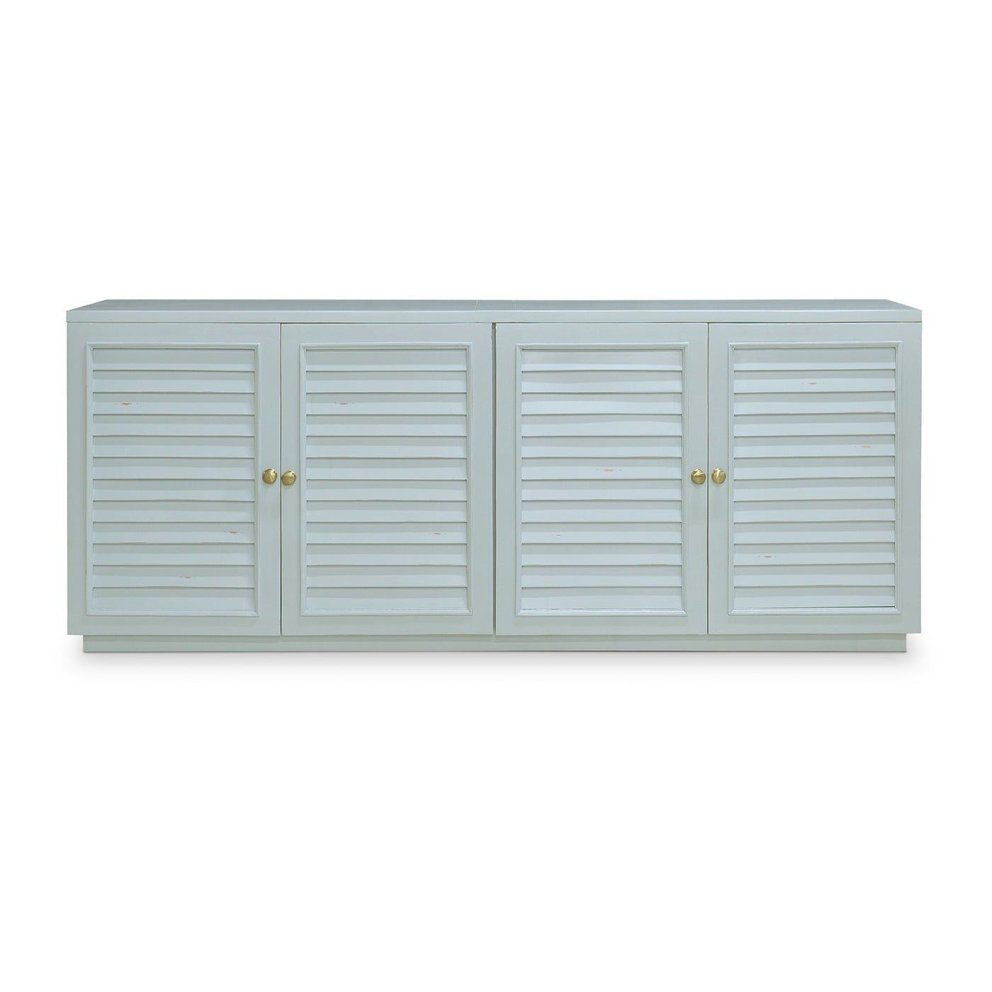 Coastal sideboard, closed, frontal perspective, ocean blue finish.