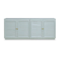 Coastal sideboard, closed, frontal perspective, ocean blue finish.