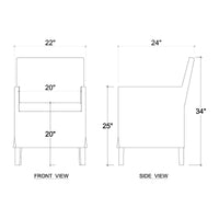 Dimensions and design sketch of slipcovered dining armchair.