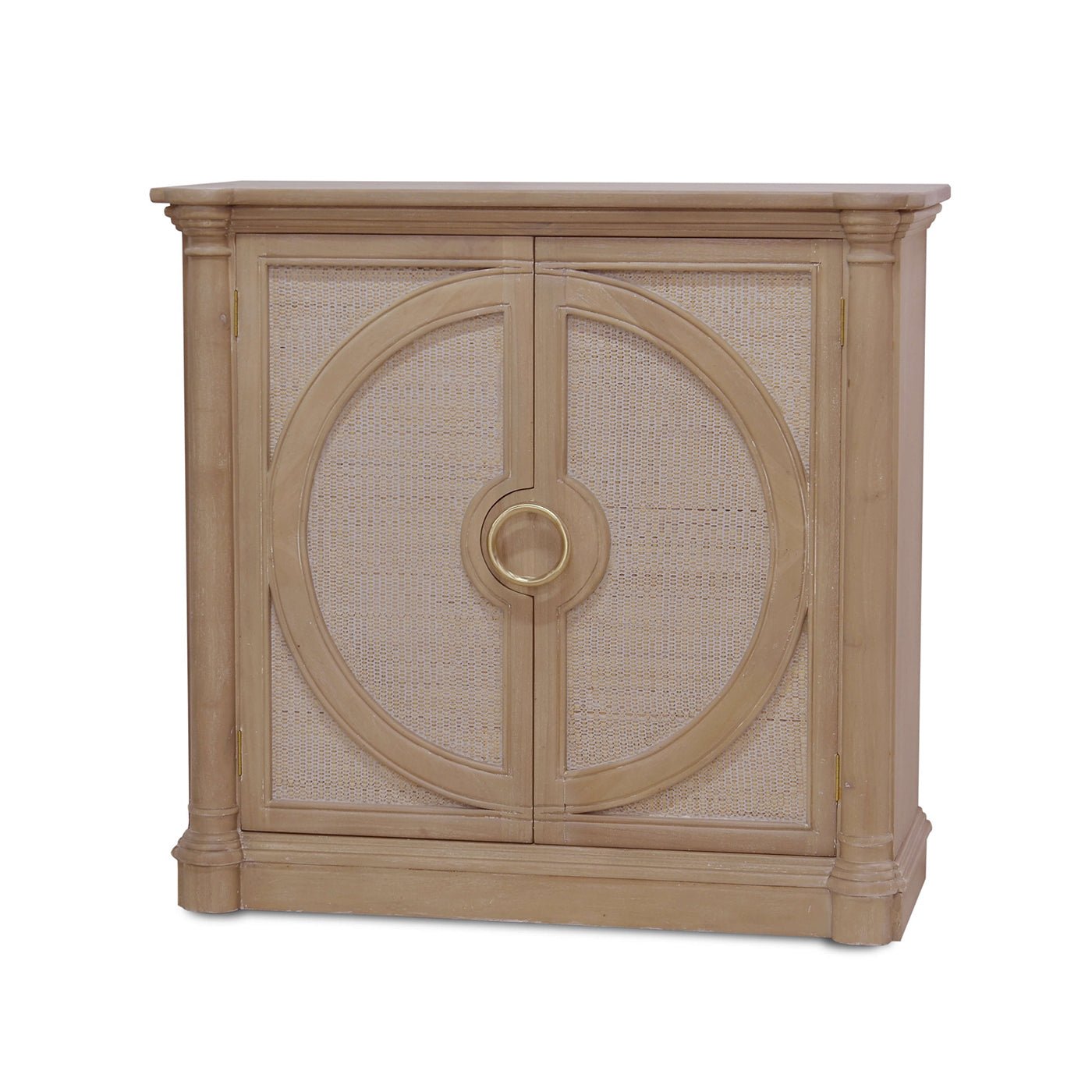 Front view of Coastal Small Credenza with round design.