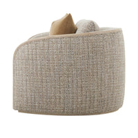 Side view of textured chenille sofa with cushion.