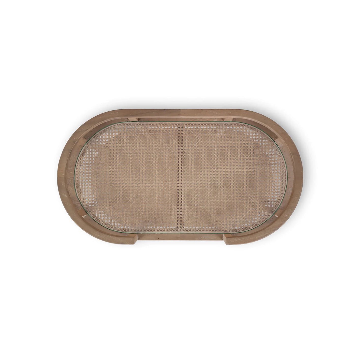Top view of bar cart showing oval design.