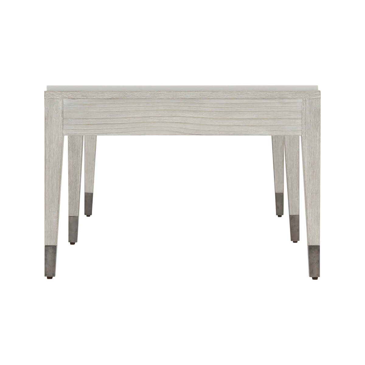 End view of coastal style cocktail table, minimalist design.