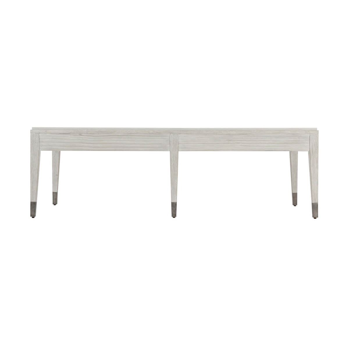 Back view of coastal style cocktail table, sleek profile.