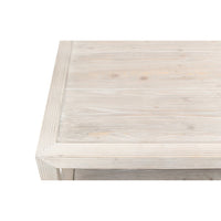 Close-up of table edge, wood finish visible.
