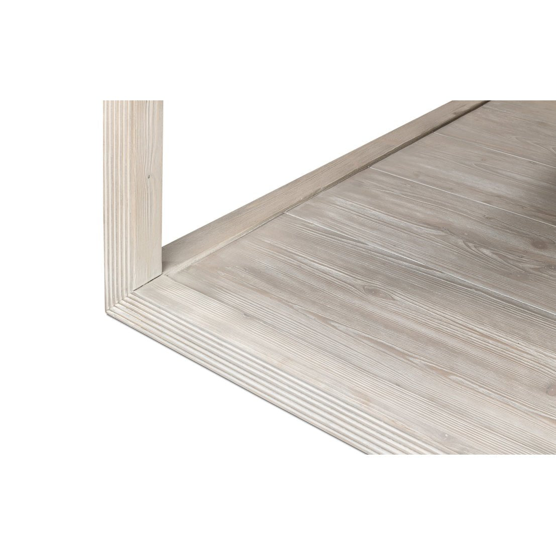 Bottom shelf corner detail, coffee table structure.