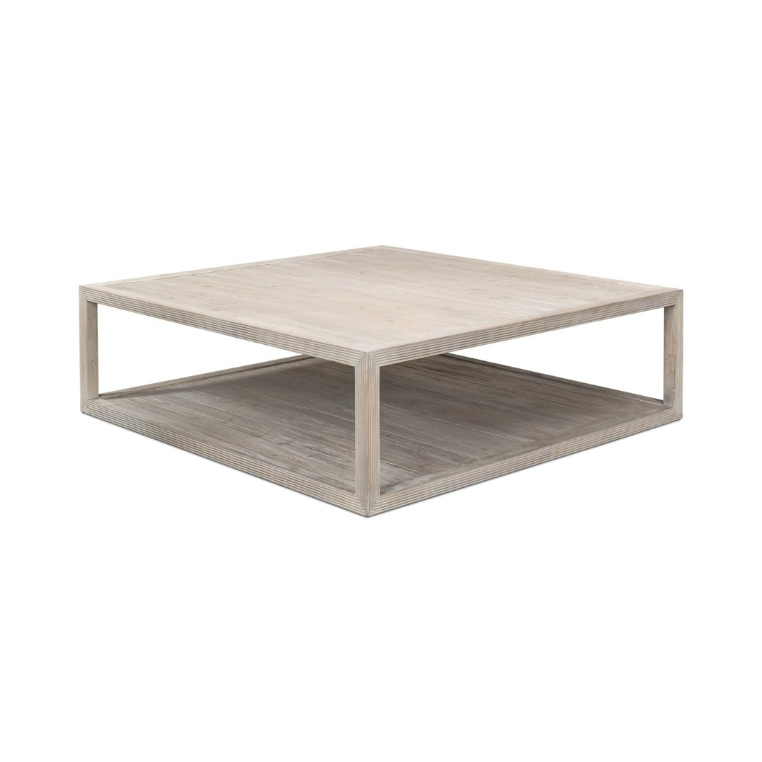 Square coffee table, diagonal view, large size.