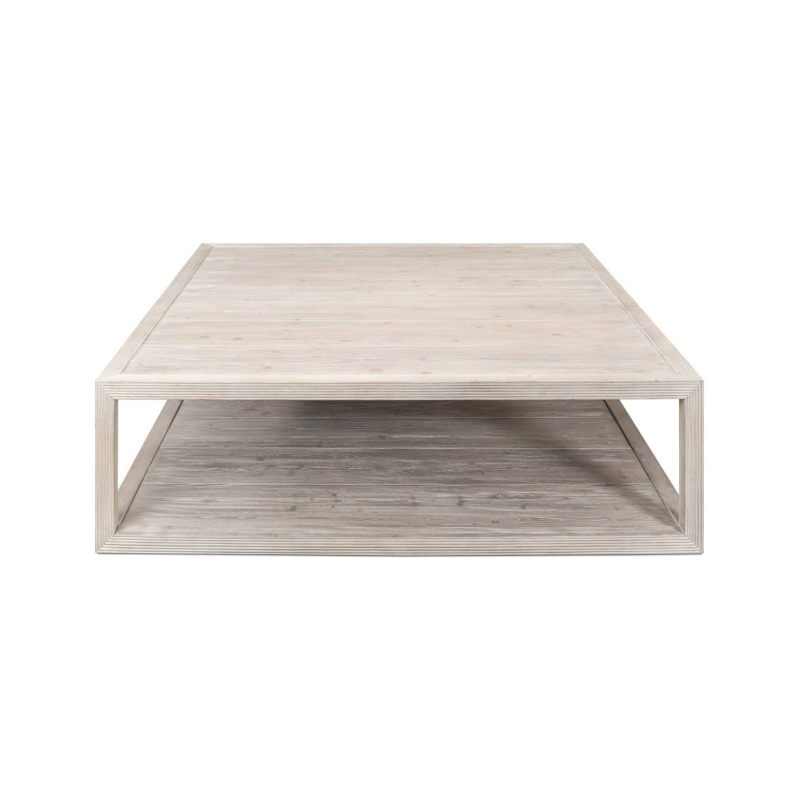 Coffee table, front view, with bottom shelf.