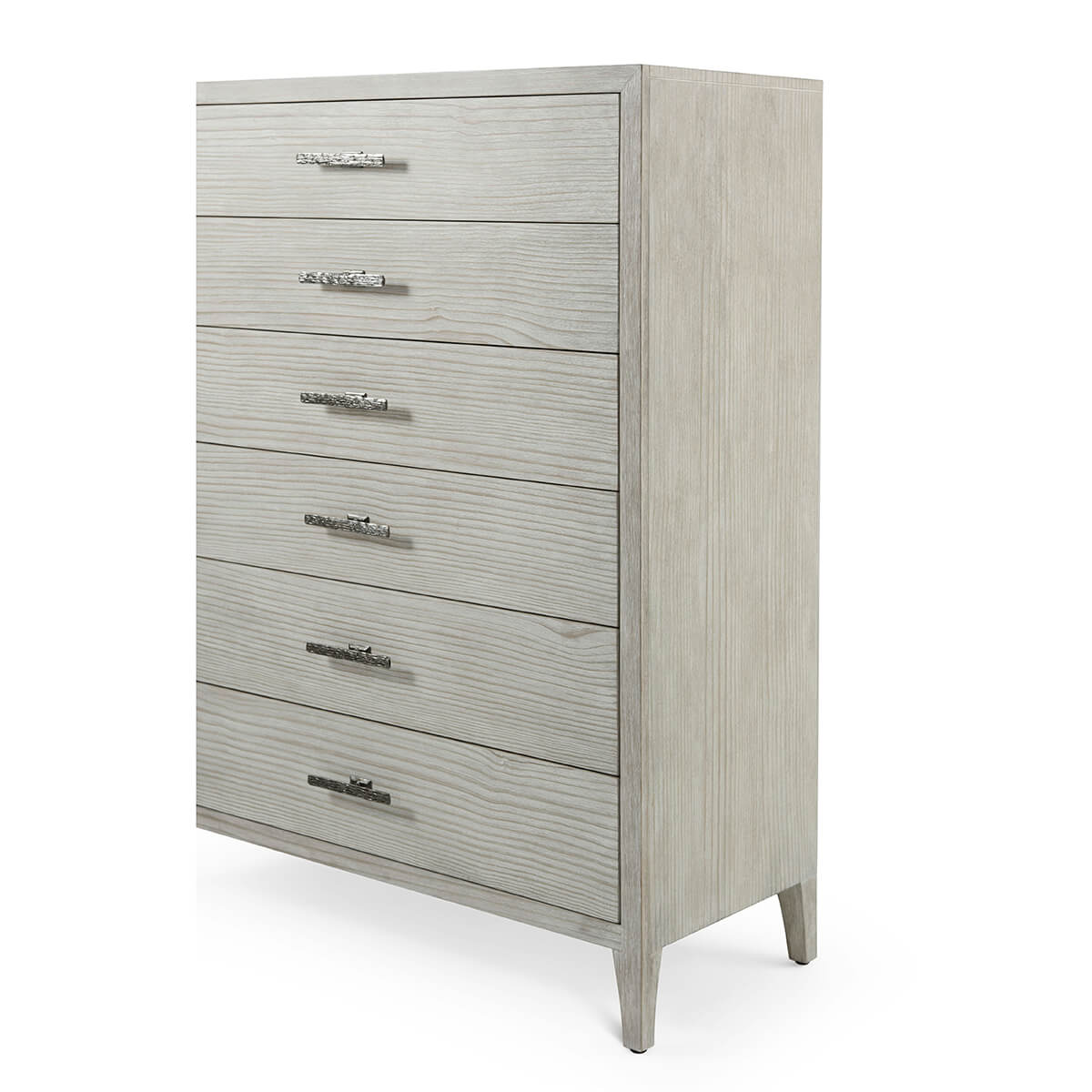 Angled side view of coastal painted tall chest.