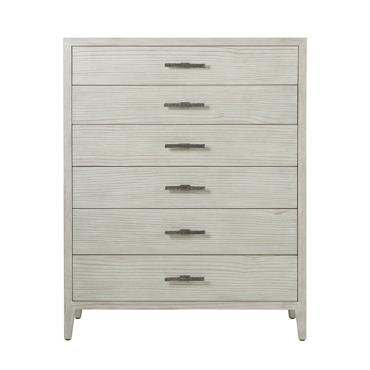 Full frontal view of coastal painted chest with drawers closed.