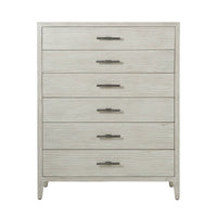 Full frontal view of coastal painted chest with drawers closed.